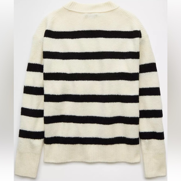 AE XS WHOA SO SOFT CREWNECK SWEATER CREAM BLACK HORIZONTAL STRIPE - Picture 6 of 10